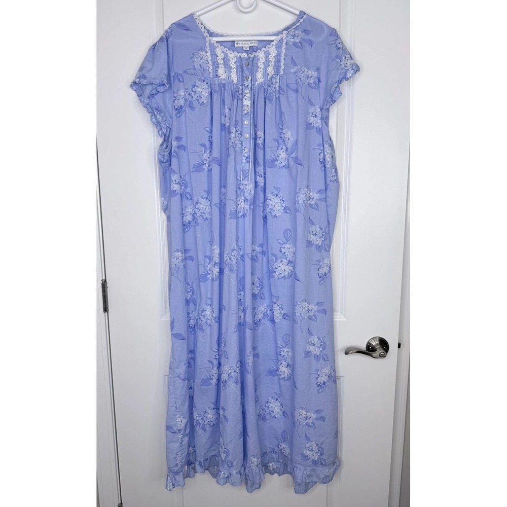 Eileen West Womens Hydrangea Print Cotton Nightgown Size 3X Cap Sleeve Cottage